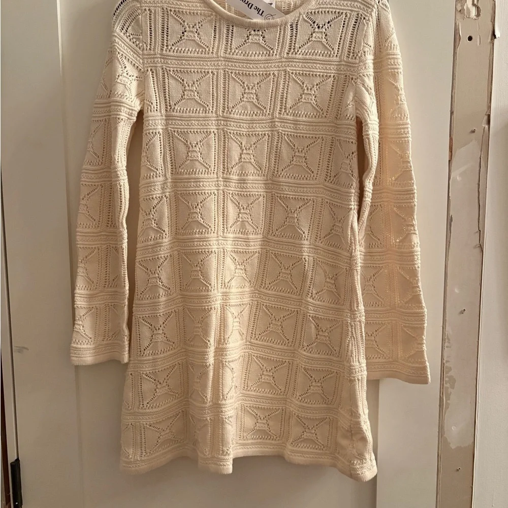 The Drop Women's Laney Crochet Micro Cream Mini Dress Size M NWT - Picture 5 of 6